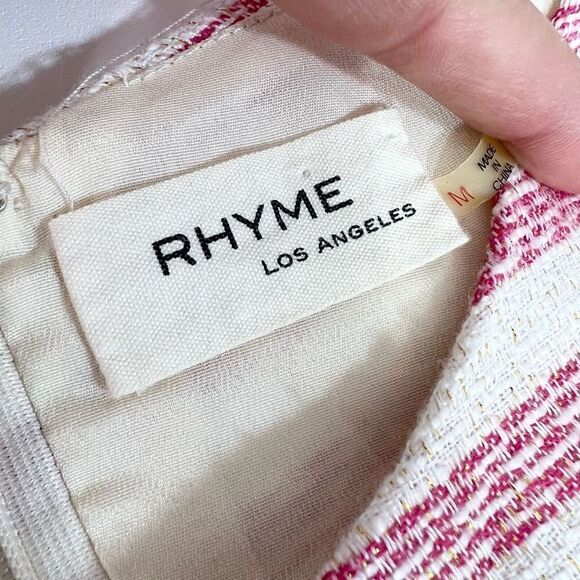 Rhyme A-Line Mini Dress Women's Medium Pink Cream Striped Racer Tweed Hidden Zip - Picture 3 of 10